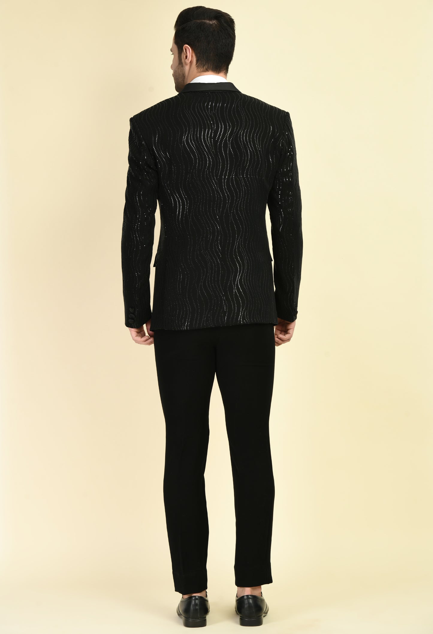 Men’s Tuxedo – Japanese Lycra in Black with Shimmer Print | One Man Show