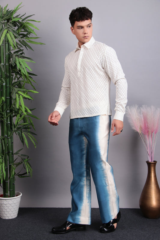 Side view - Men’s Kurta Set – Viscose Georgette in White with Tie Pants