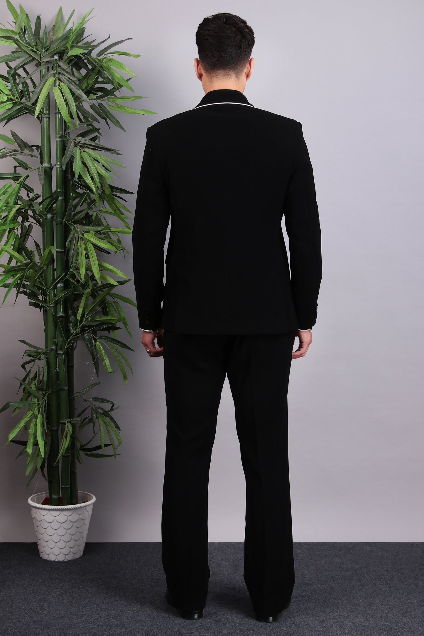 Men’s Tuxedo – Japanese Lycra in Black with White Piping Details | One Man Show