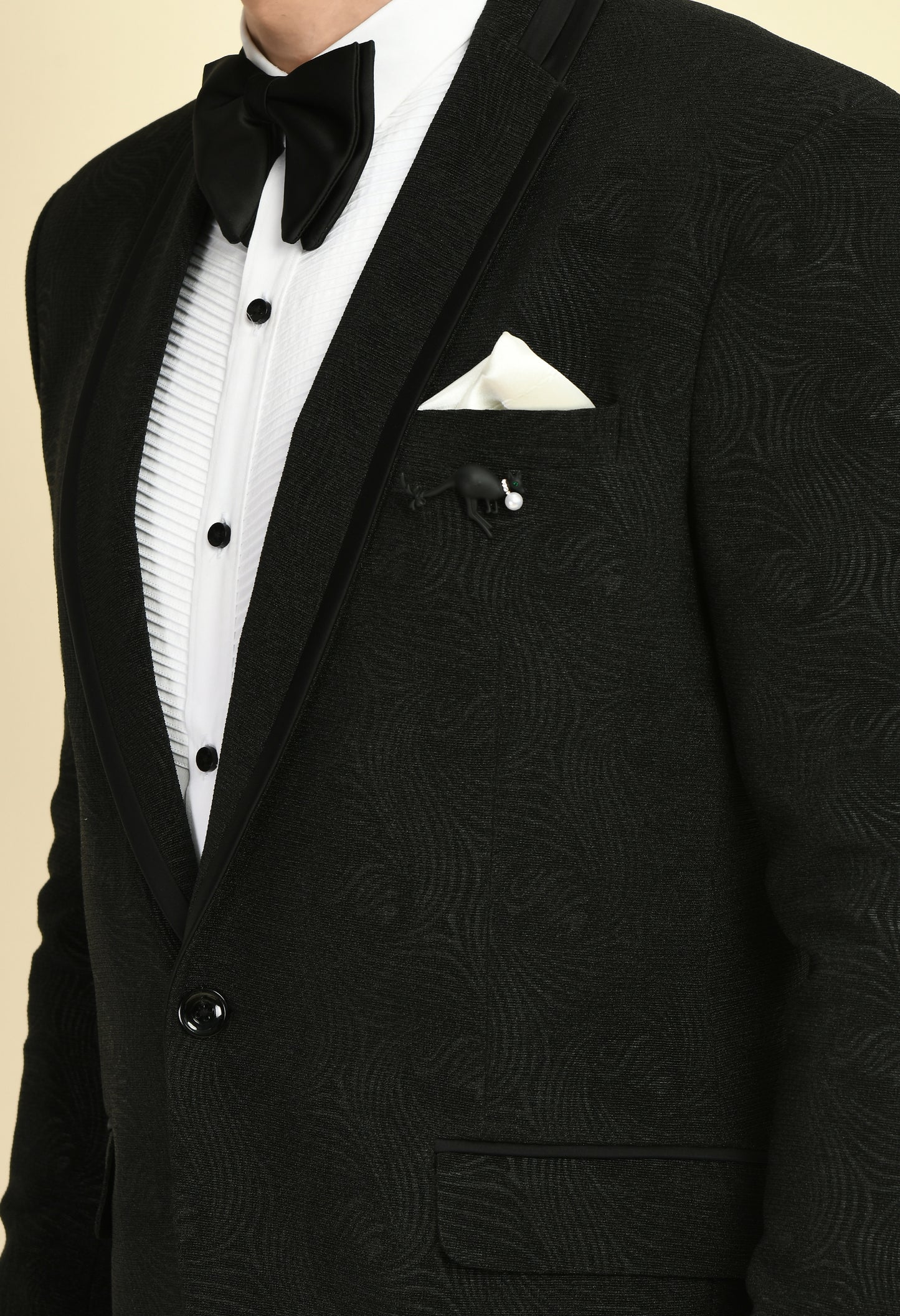 Detail view 4 - Men’s Tuxedo – Japanese Lycra in Black with Jaquard Abstract Design