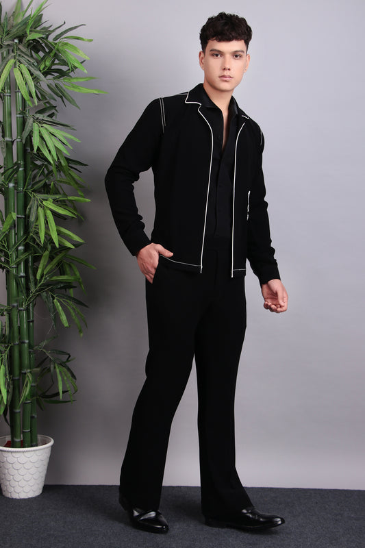 Side view - Men’s Tuxedo – Japanese Lycra in Black with Pintex & Beads Embroidery