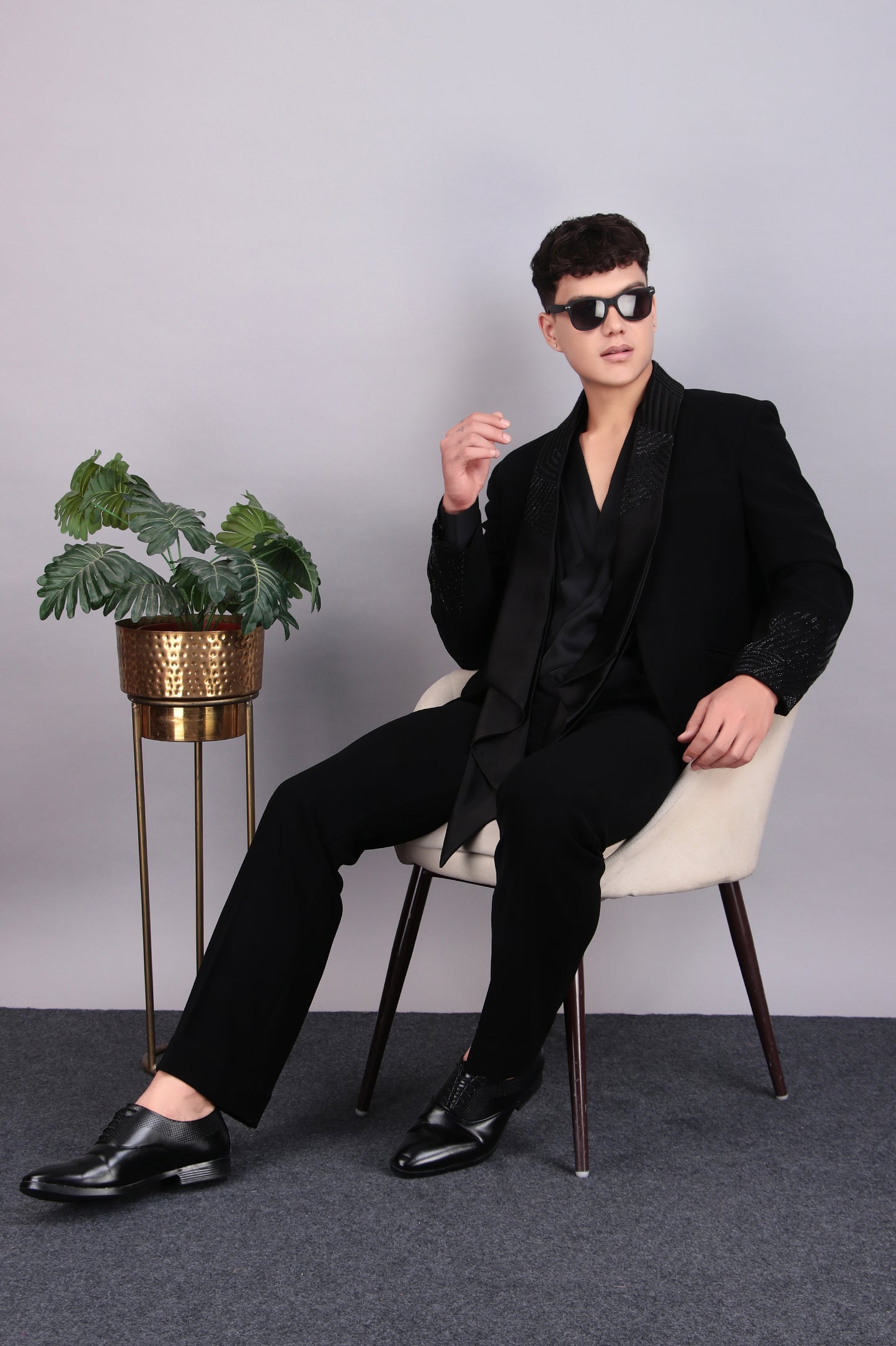 Men’s Tuxedo – Japanese Lycra in Black with Layered Lapel Style | One Man Show
