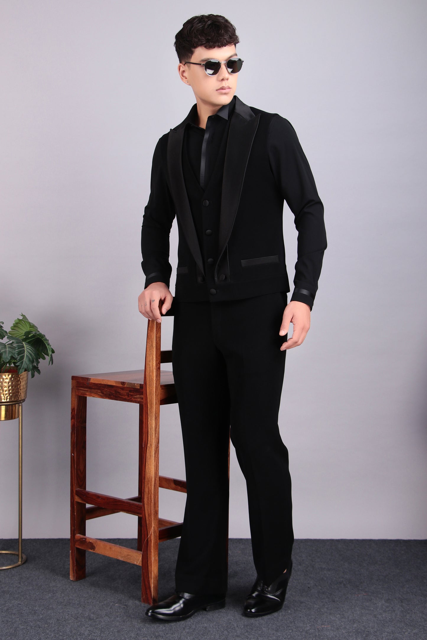 Men’s Tuxedo – Japanese Lycra in Black with Multi Layered Vest Style Jacket | One Man Show