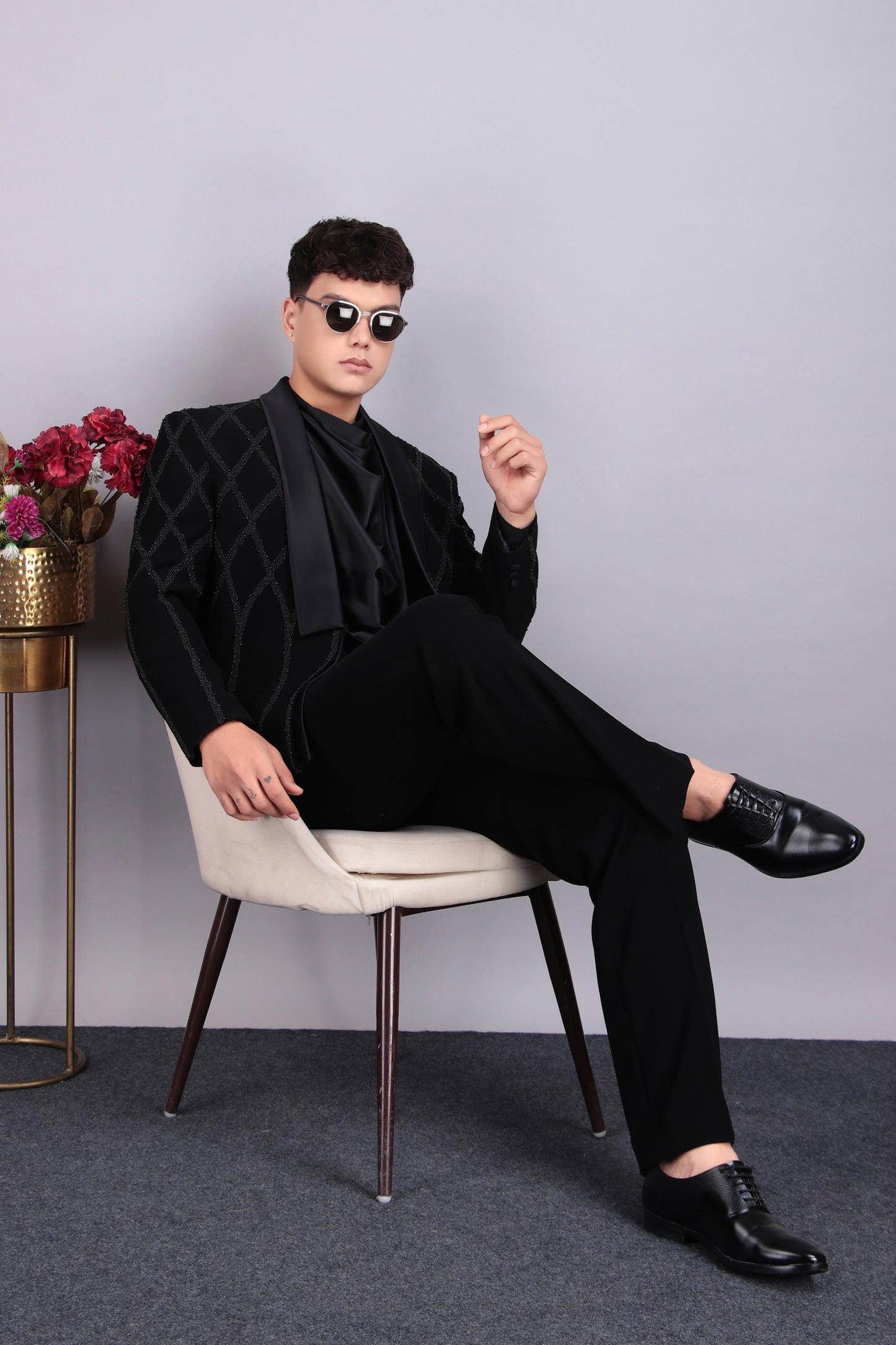Men’s Tuxedo – Japanese Lycra in Black with Beads Embroidery | One Man Show