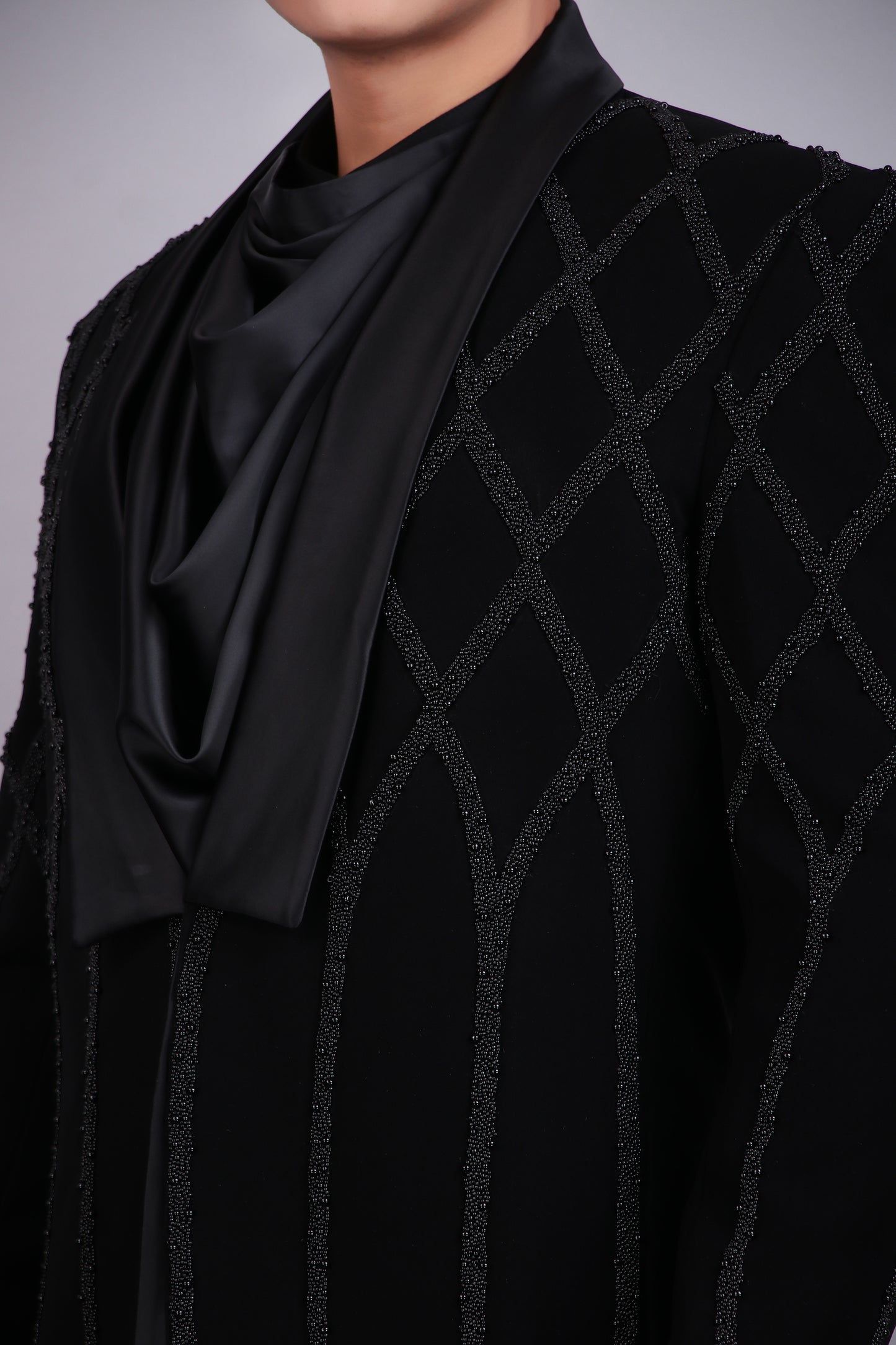Men’s Tuxedo – Japanese Lycra in Black with Beads Embroidery | One Man Show