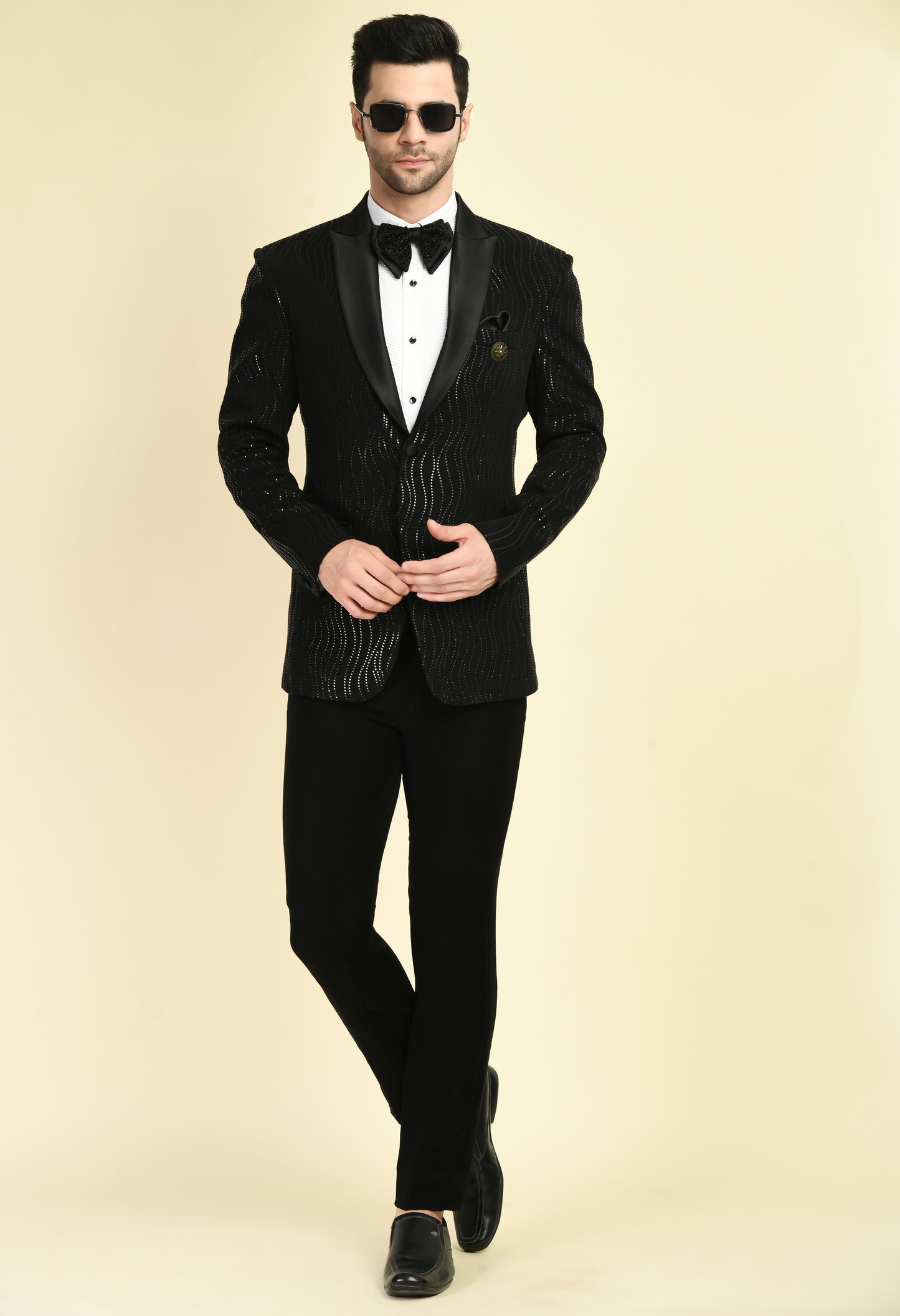Men’s Tuxedo – Japanese Lycra in Black with Shimmer Print | One Man Show