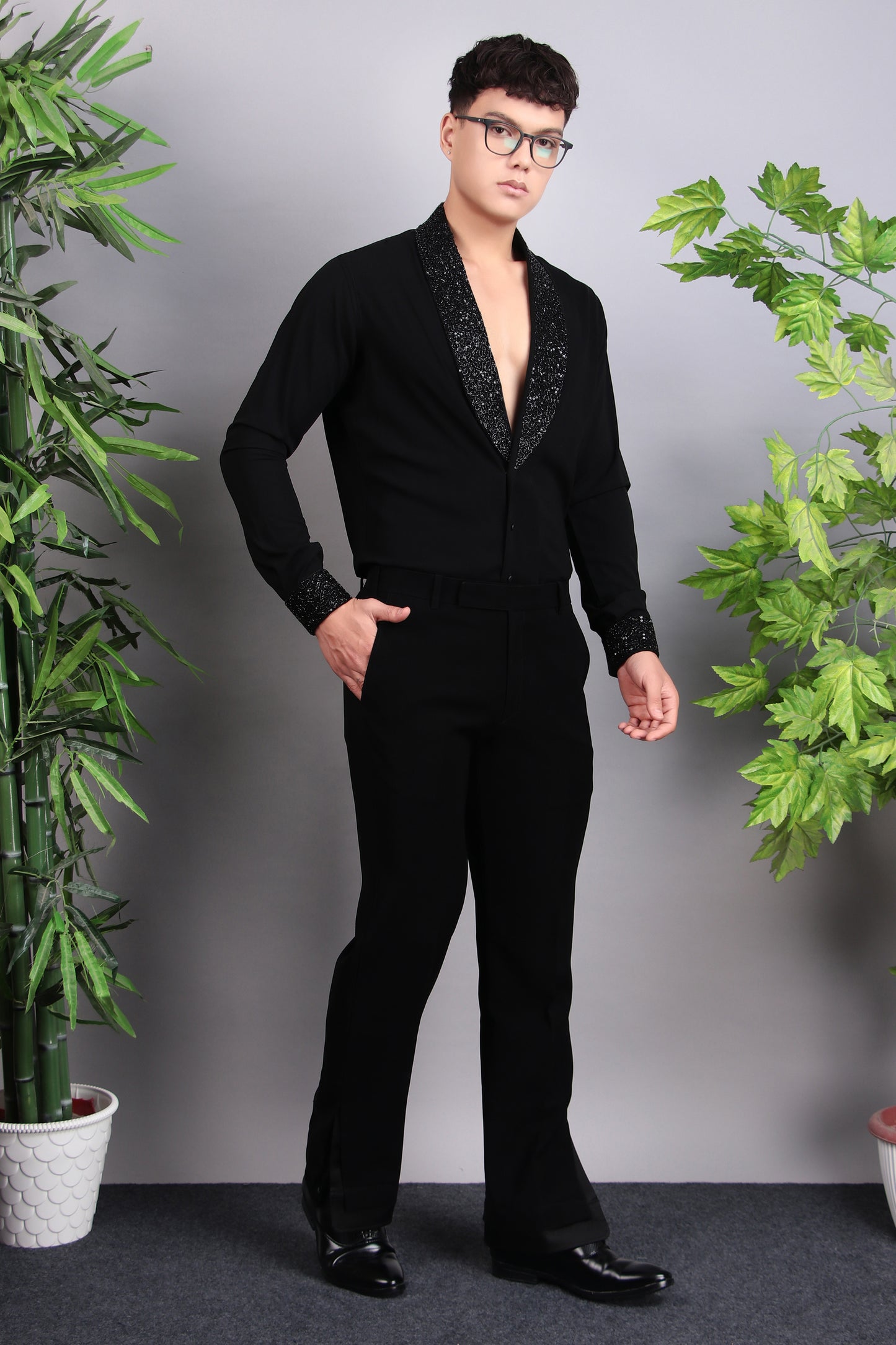 Men’s Tuxedo – Japanese Lycra in Black with Hand Embroidery | One Man Show