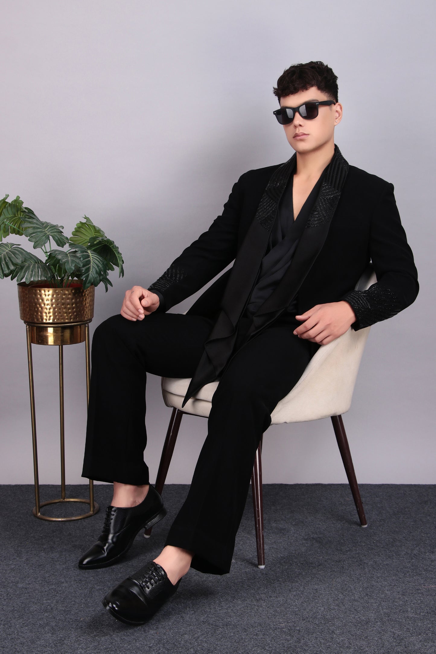 Men’s Tuxedo – Japanese Lycra in Black with Layered Lapel Style | One Man Show