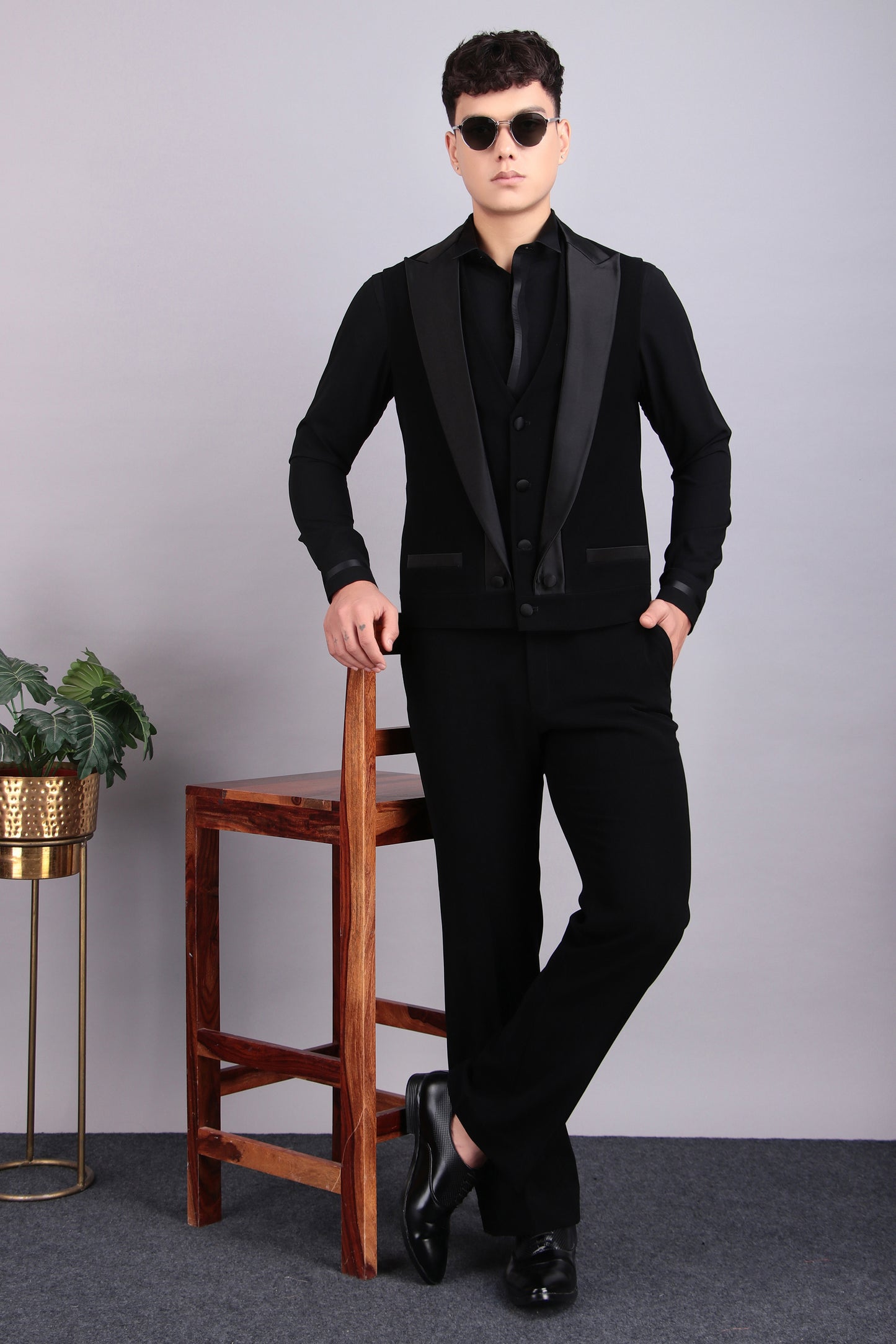 Men’s Tuxedo – Japanese Lycra in Black with Multi Layered Vest Style Jacket | One Man Show