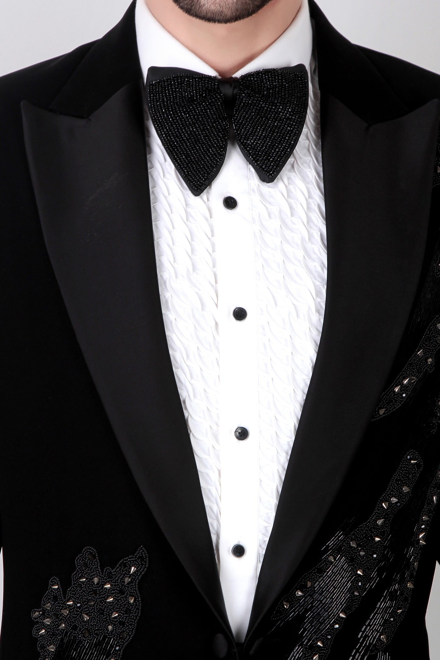 Men’s Tuxedo – Japanese Lycra in Black with Abstract Embroidery | One Man Show