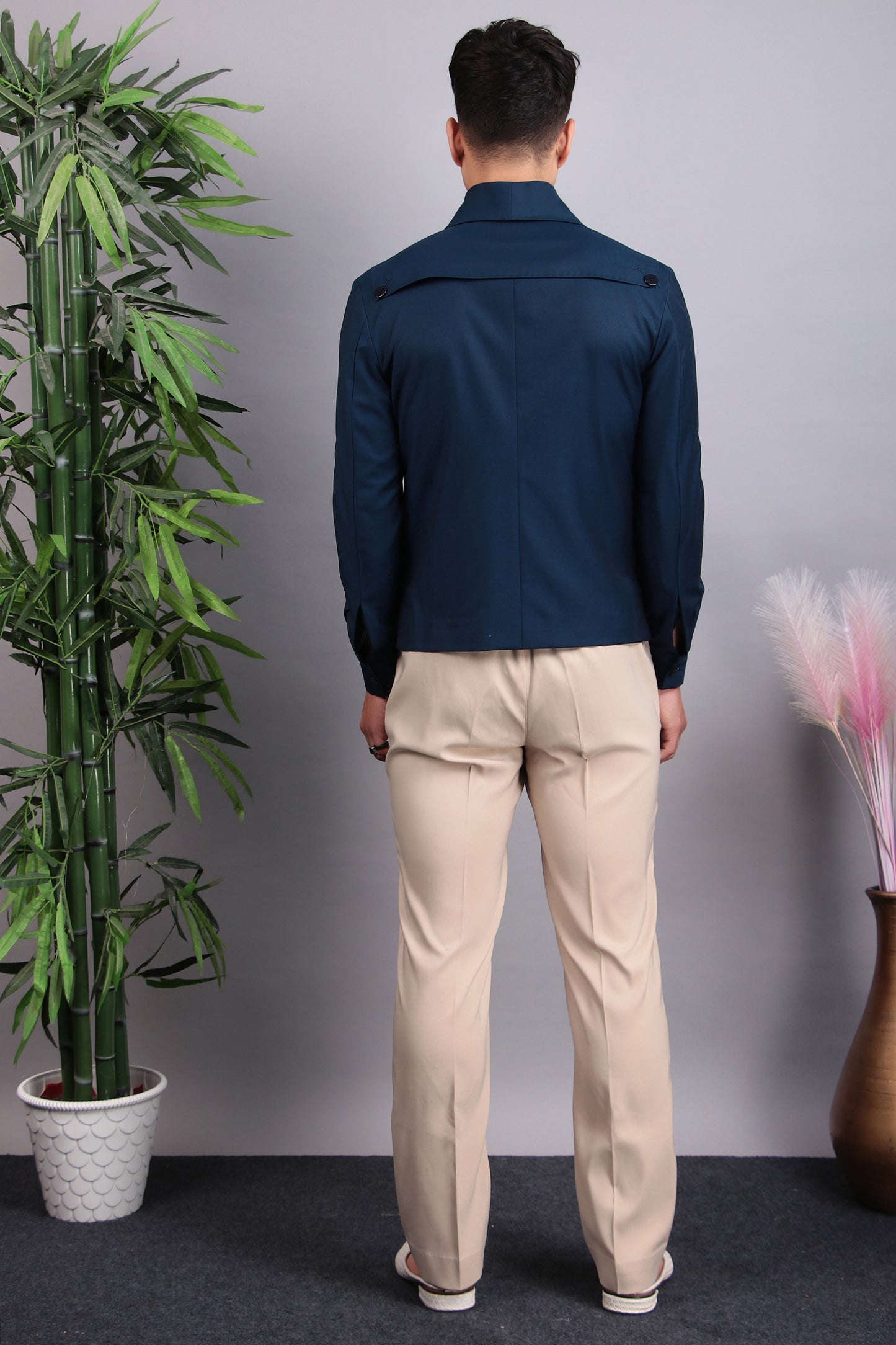 Men’s Suit – Suiting Lycra in Blue with Hunter Shirt and Hand Stitchwork Details | One Man Show