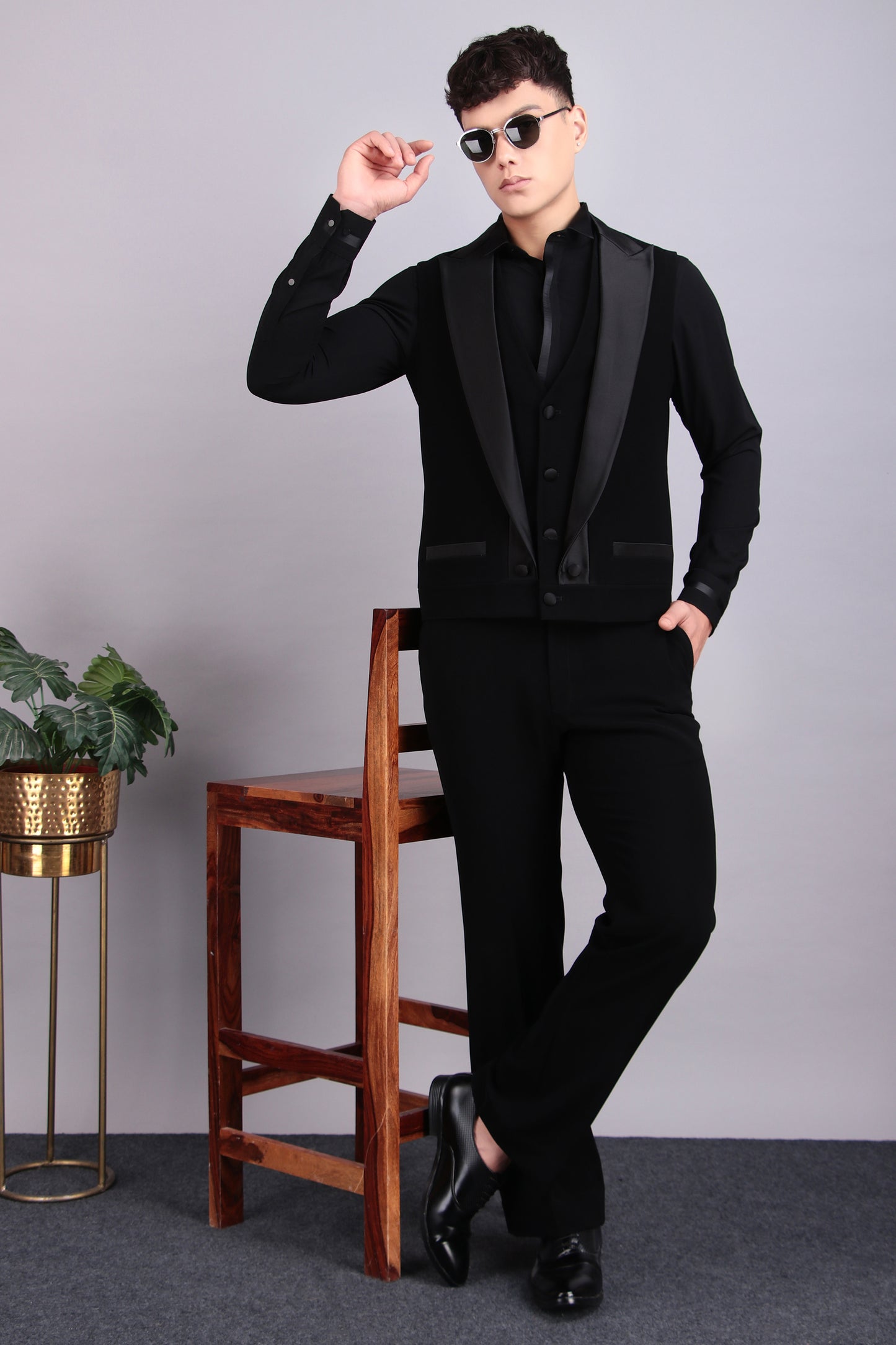 Men’s Tuxedo – Japanese Lycra in Black with Multi Layered Vest Style Jacket | One Man Show