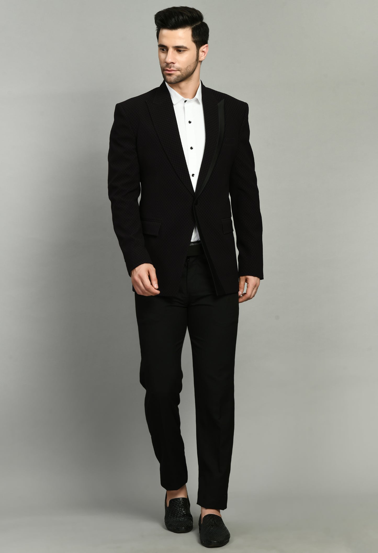 Men’s Tuxedo – Japanese Lycra in Black with Satin Detail | One Man Show