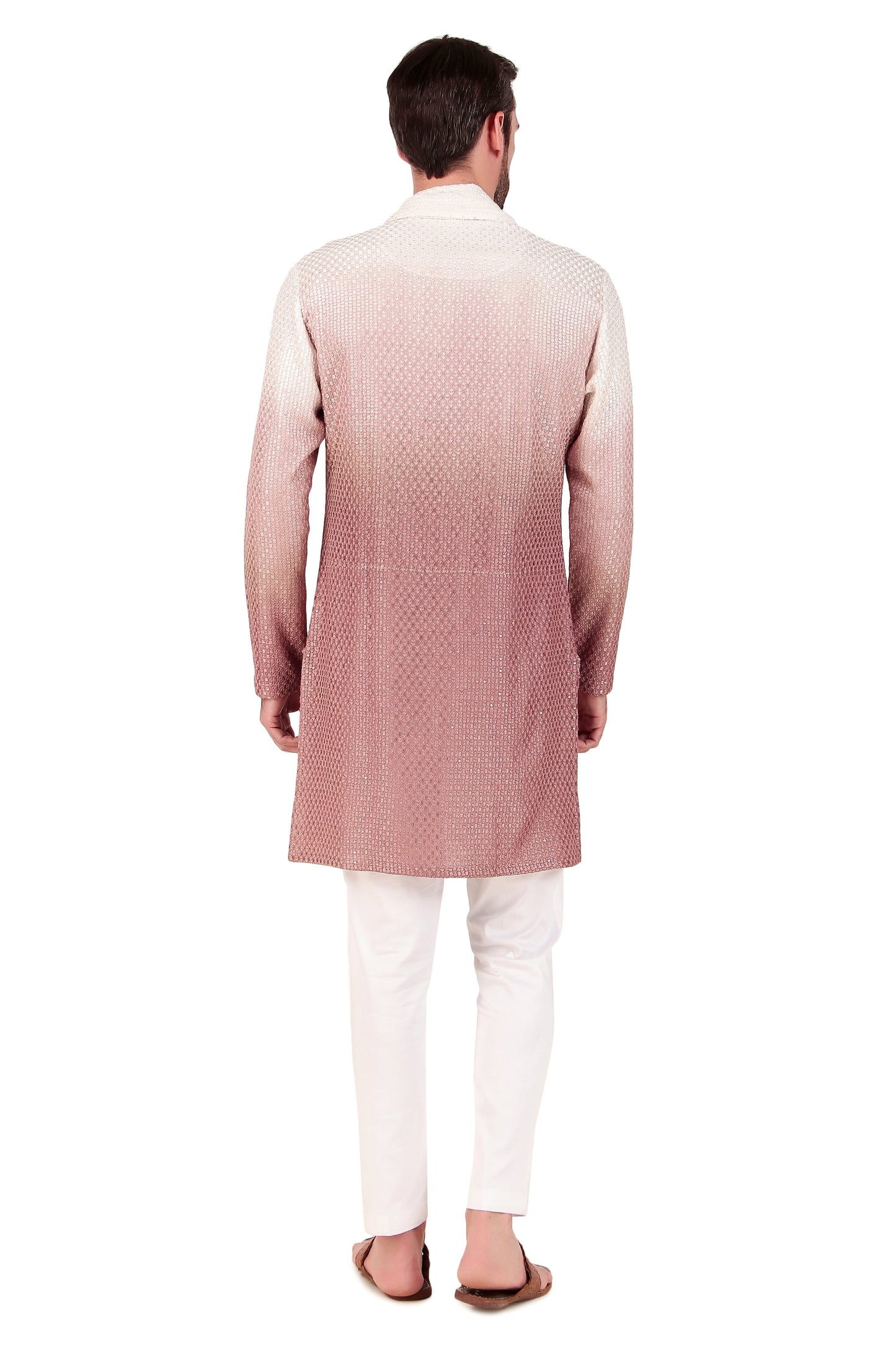 Men’s Kurta Set – Silk Georgette Embroidery in Pink with Ombre Dye | One Man Show