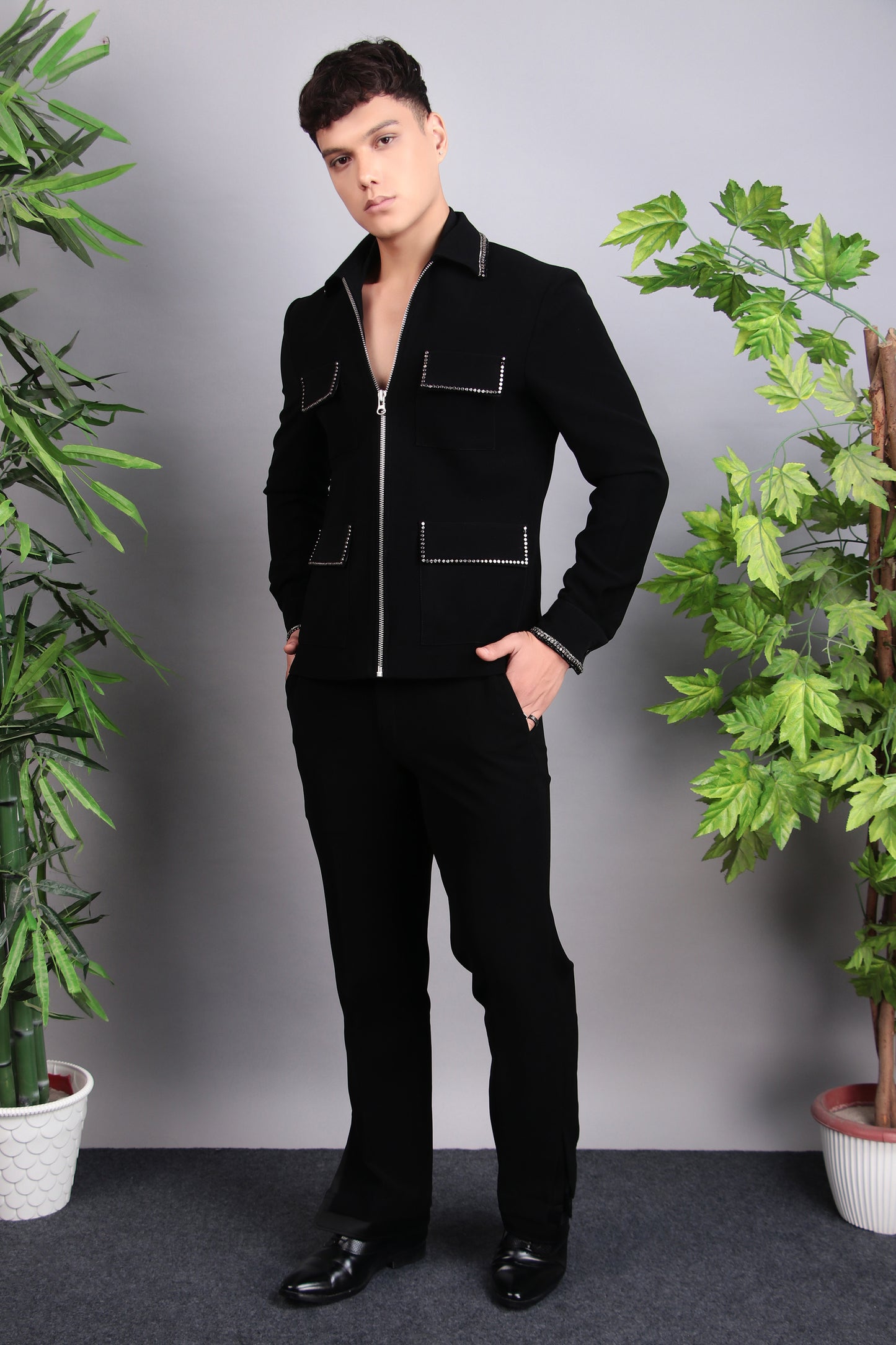 Men’s Tuxedo – Japanese Lycra in Black with Hand Embroidery | One Man Show