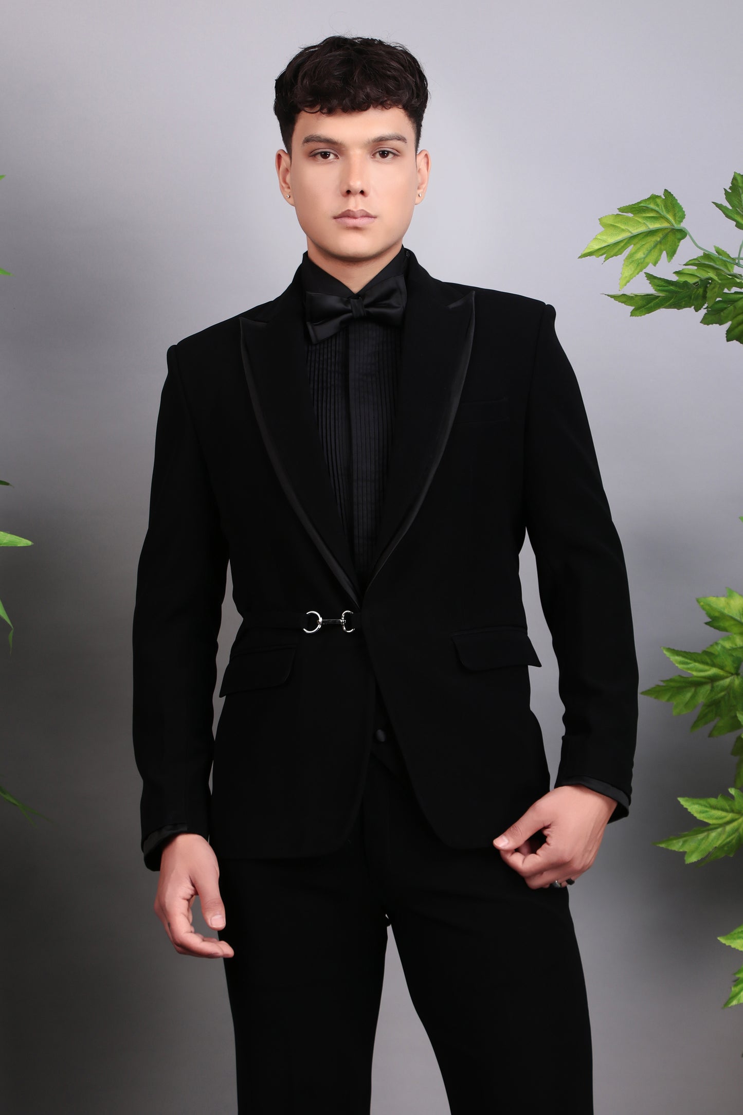 Men’s Tuxedo – Japanese Lycra in Black with Extended Front and Lapel Detailing | One Man Show