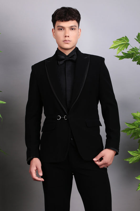 Men’s Tuxedo – Japanese Lycra in Black with Extended Front and Lapel Detailing | One Man Show