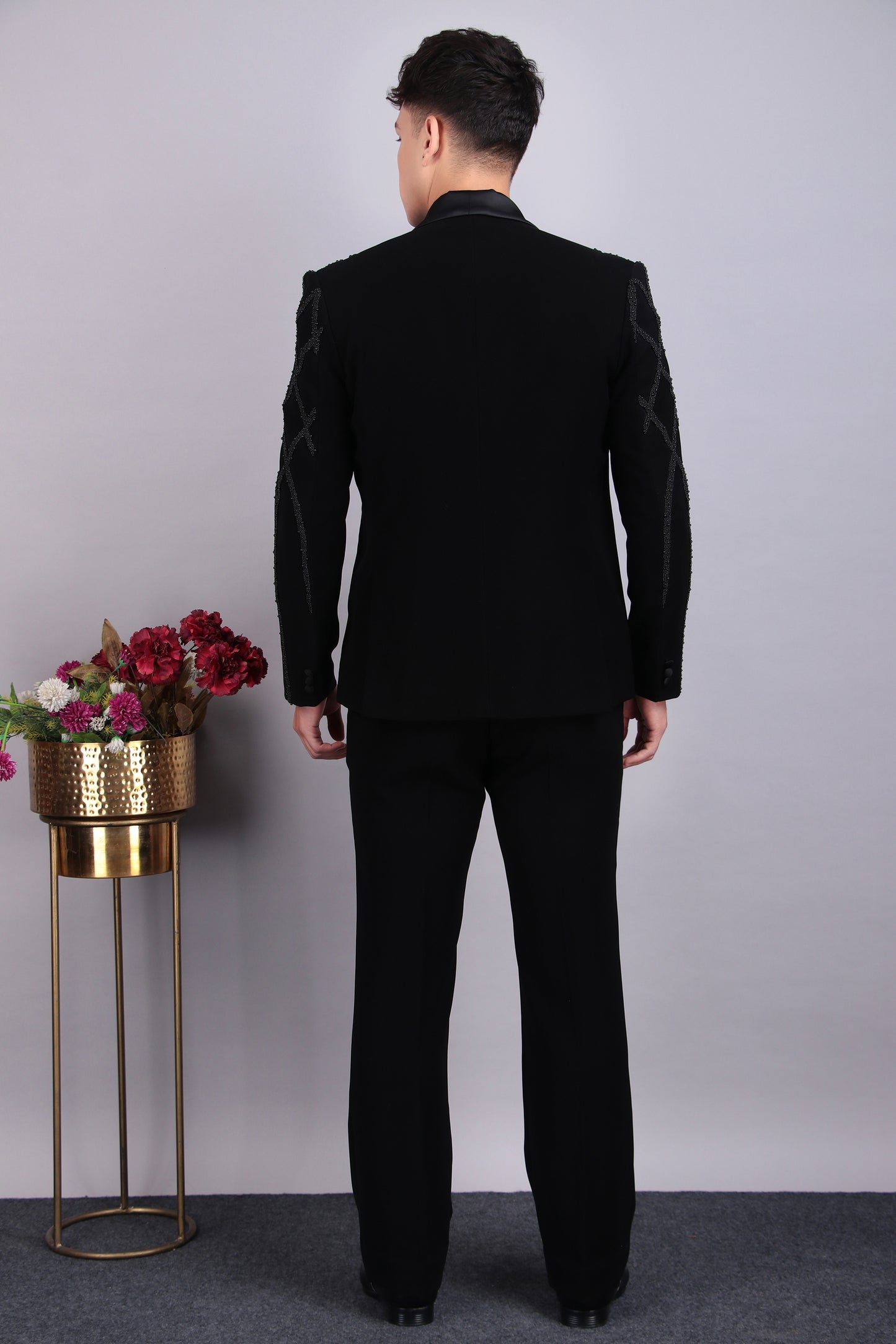 Men’s Tuxedo – Japanese Lycra in Black with Beads Embroidery | One Man Show