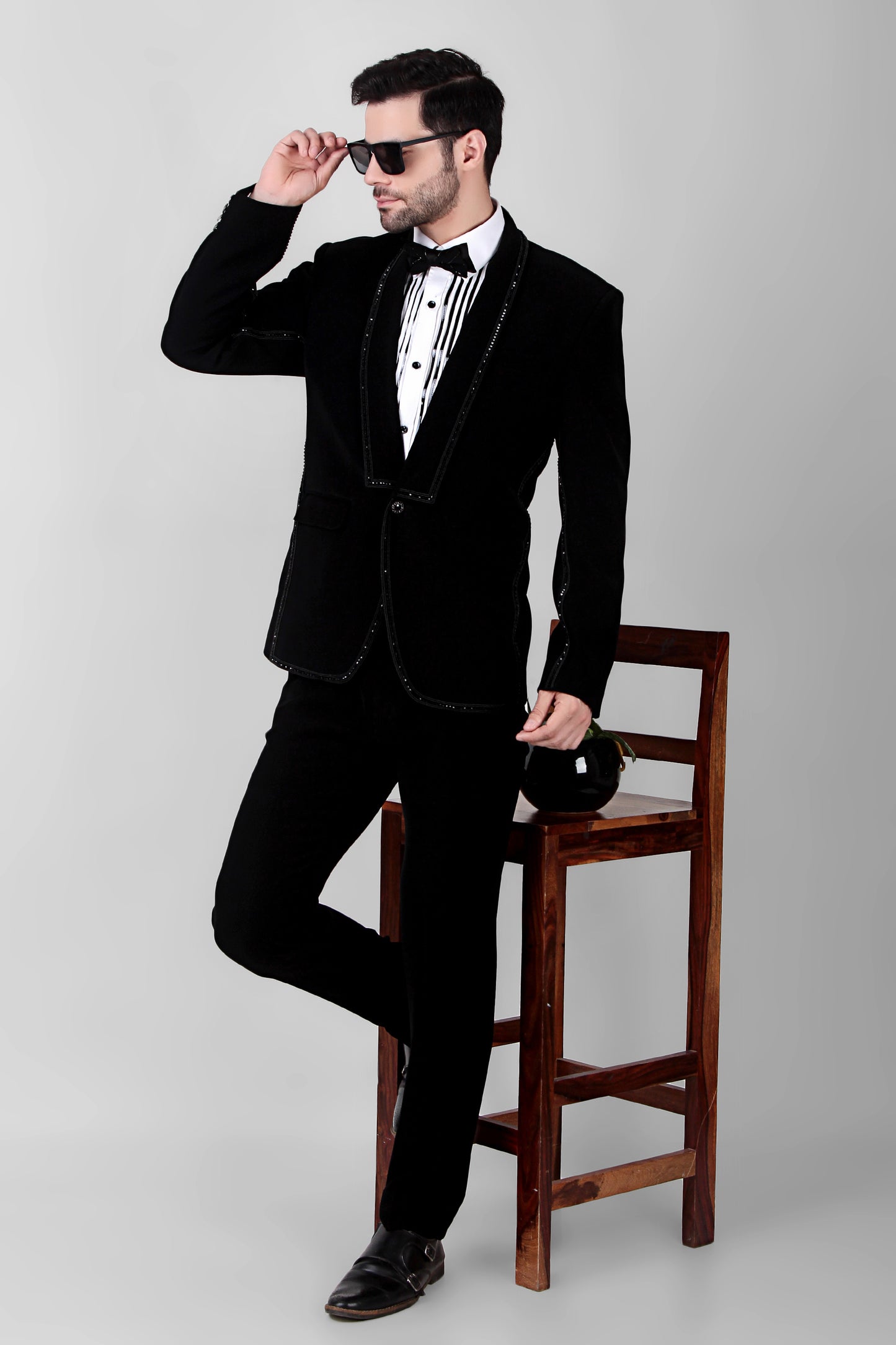 Detail view 3 - Men’s Tuxedo – Japanese Lycra in Black with Glass Bead Embroidery