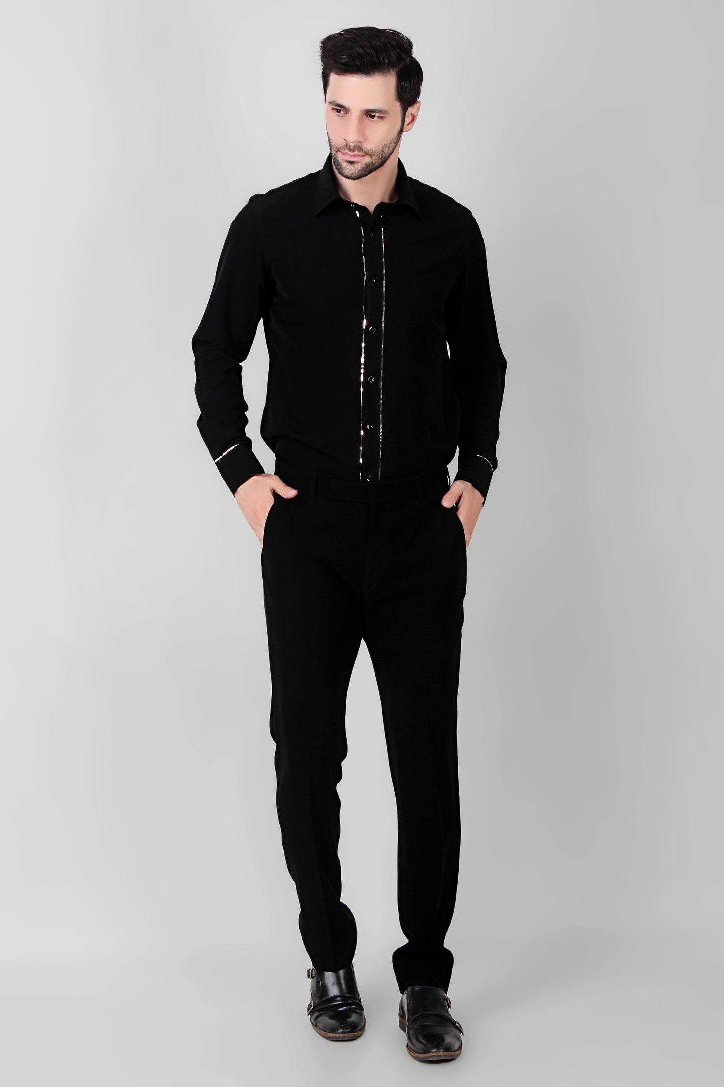 Detail view 2 - Men’s Tuxedo – Japanese Lycra in Black with Directional Embroidery
