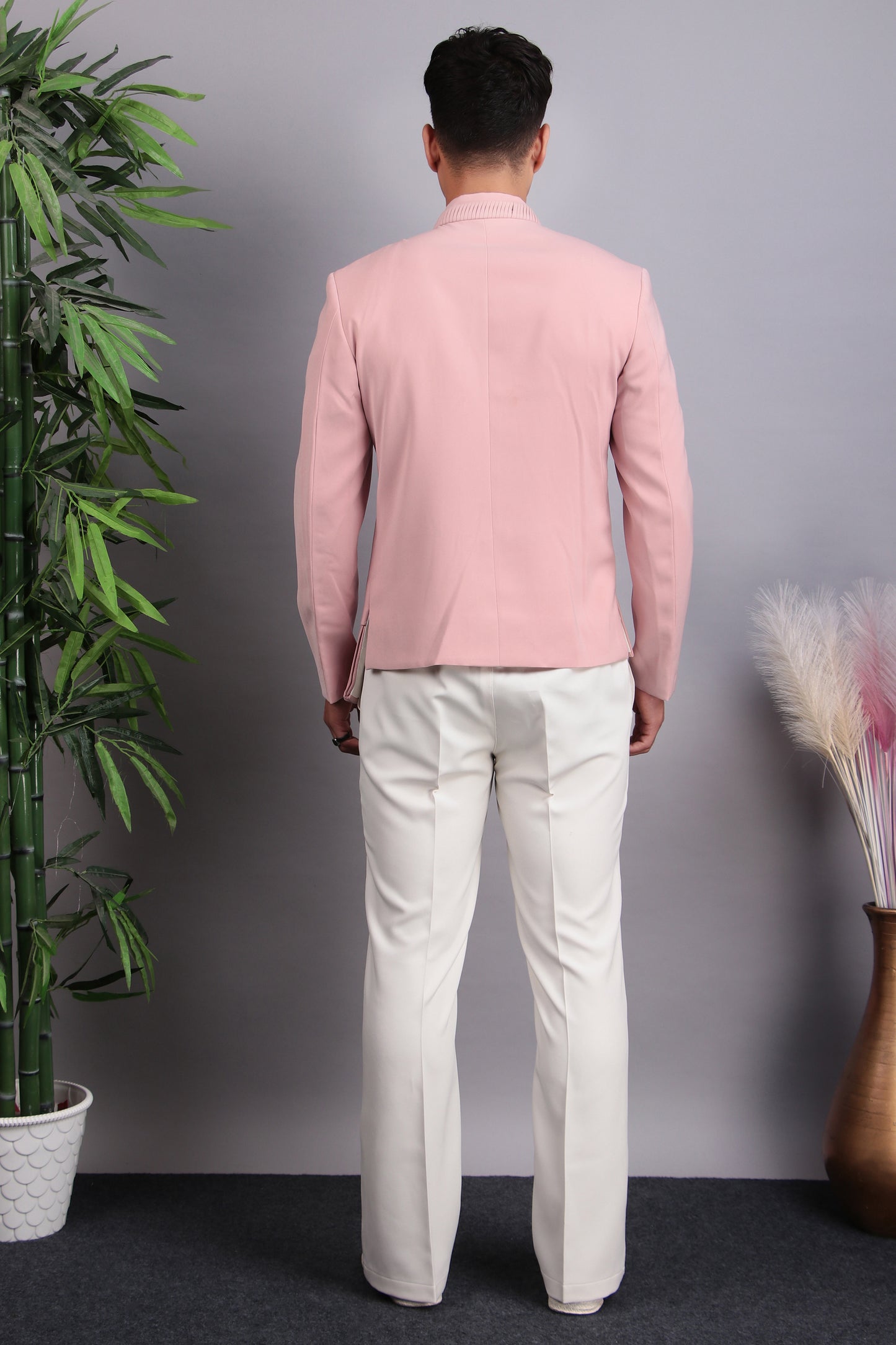 Detail view 4 - Men’s Bandhgala – Japanese Lycra in Pink with Modern Abstract Cut