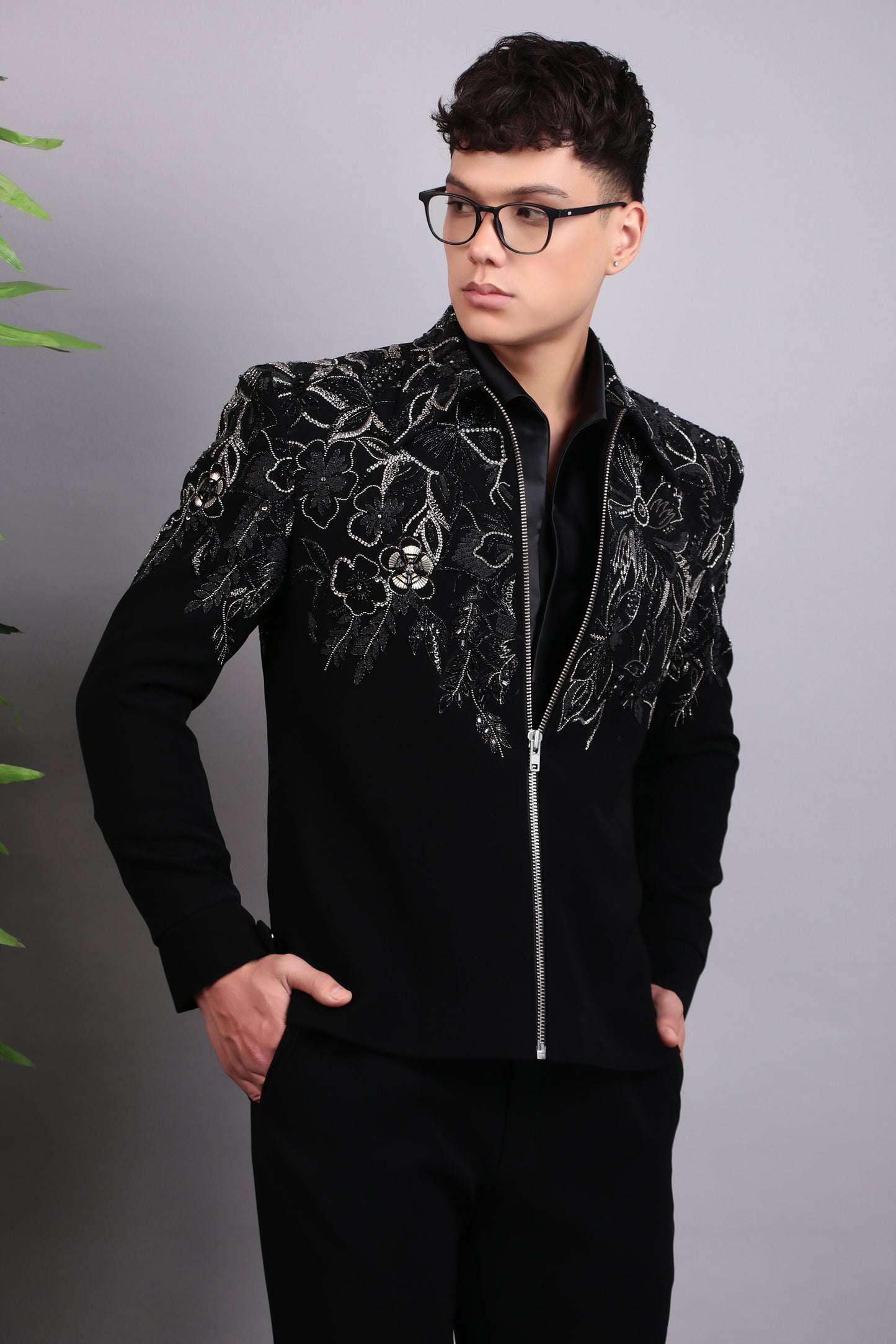 Men’s Tuxedo – Japanese Lycra in Black with Hand Embroidery | One Man Show