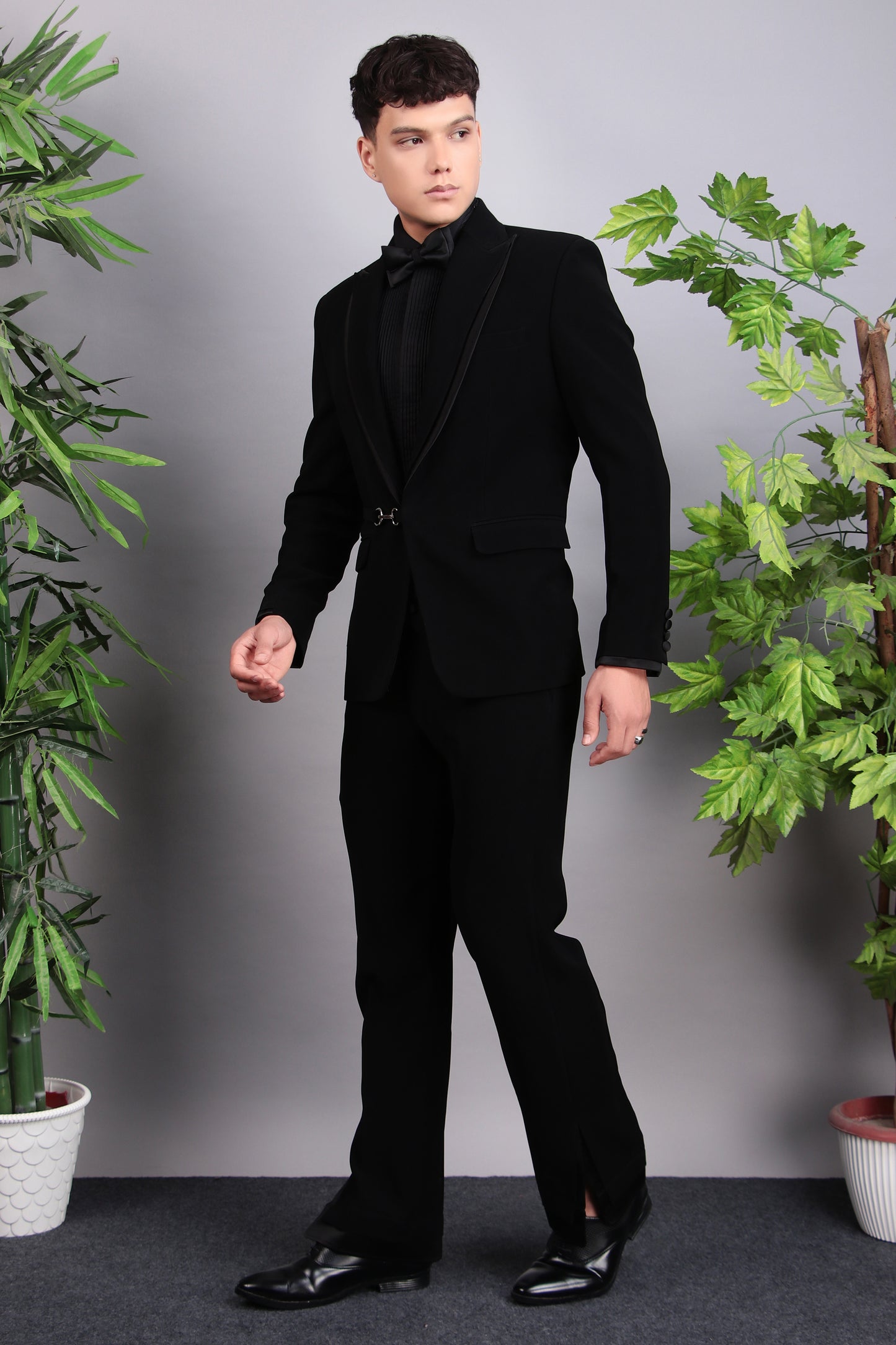 Men’s Tuxedo – Japanese Lycra in Black with Extended Front and Lapel Detailing | One Man Show