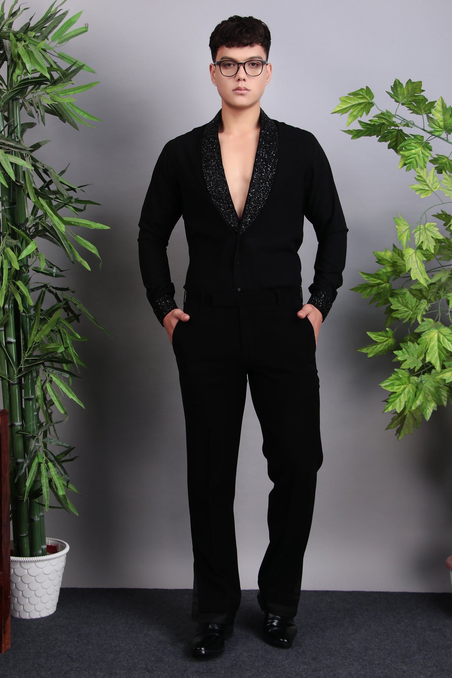 Men’s Tuxedo – Japanese Lycra in Black with Hand Embroidery | One Man Show