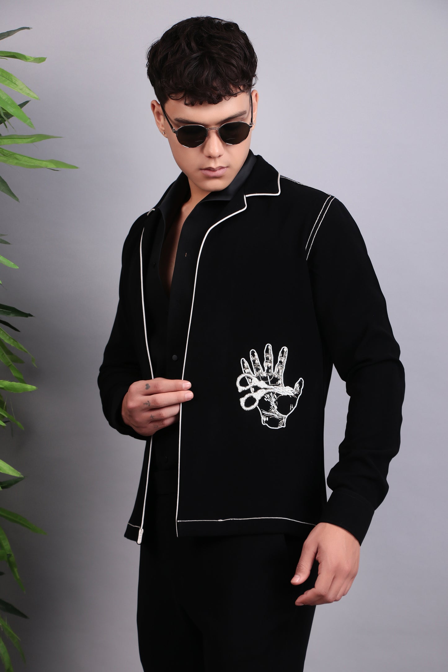 Men’s Tuxedo – Japanese Lycra in Black with Pintex & Beads Embroidery | One Man Show