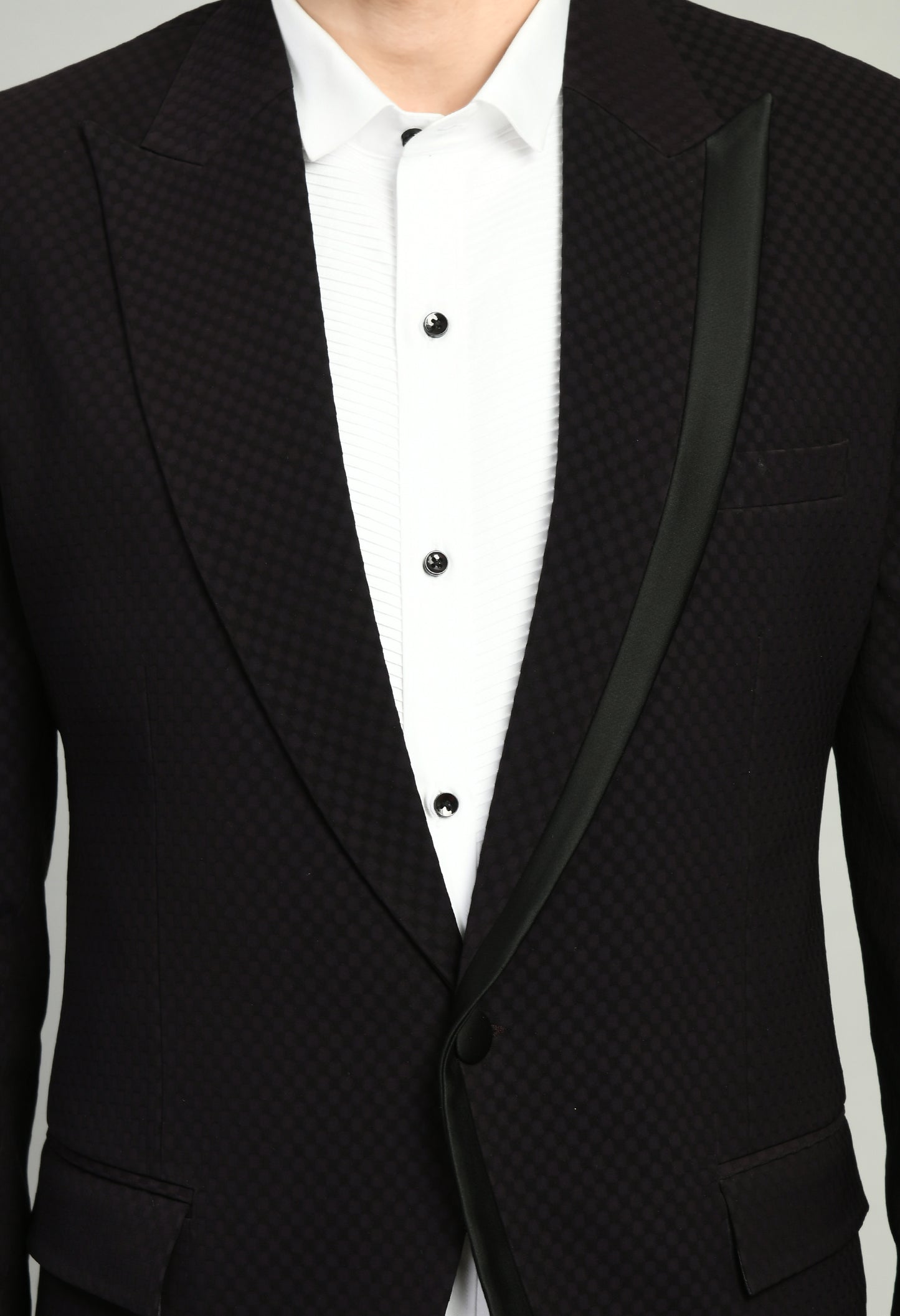 Men’s Tuxedo – Japanese Lycra in Black with Satin Detail | One Man Show