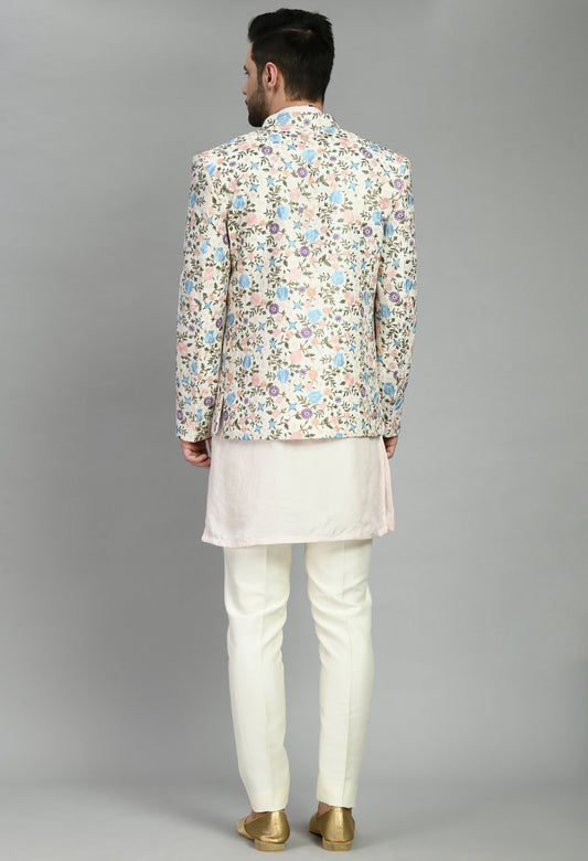 Men’s Indo-Western – Silk Kurta in Multi Color with Multi Color Floral Silk Thread Embroidery | One Man Show