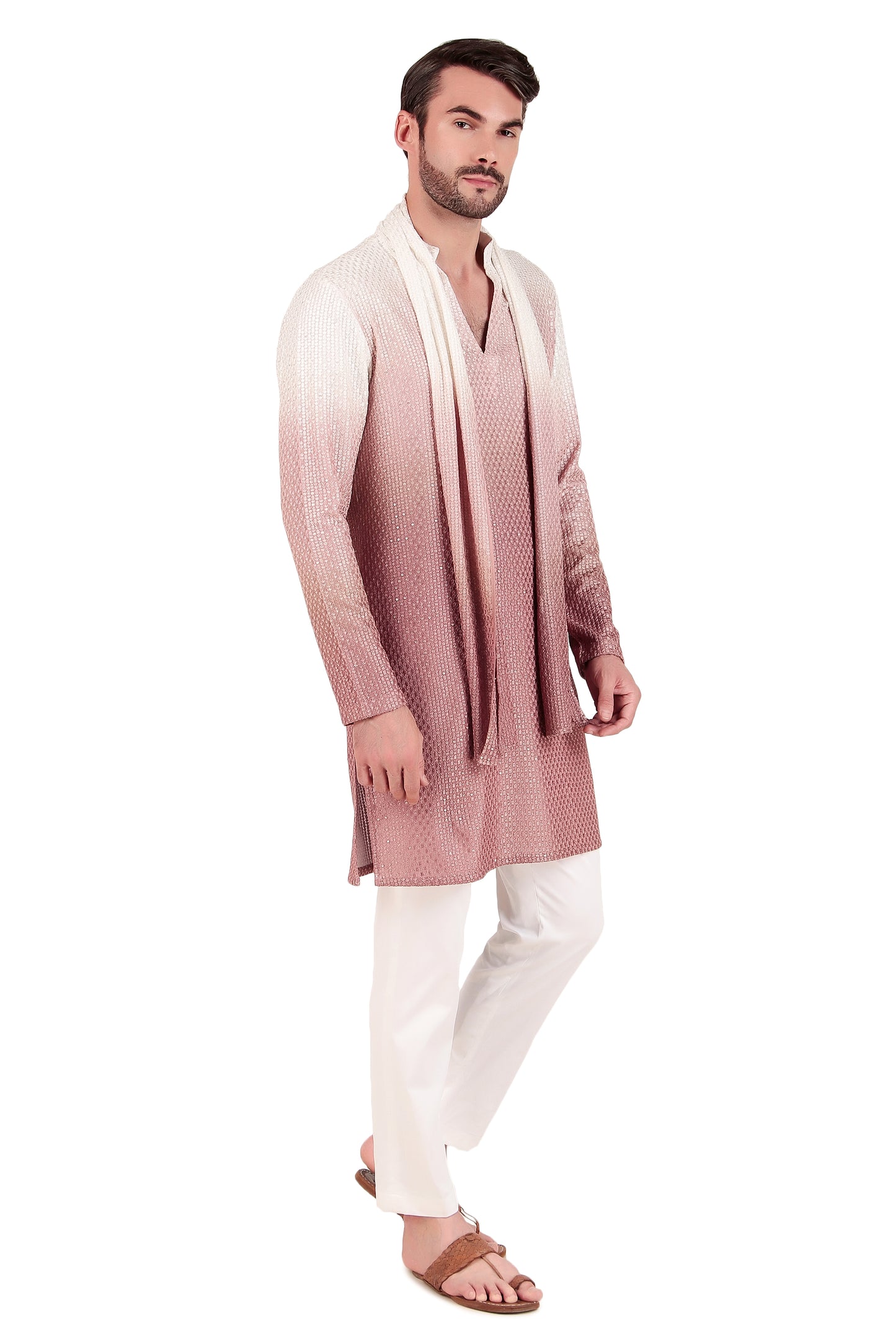 Men’s Kurta Set – Silk Georgette Embroidery in Pink with Ombre Dye | One Man Show