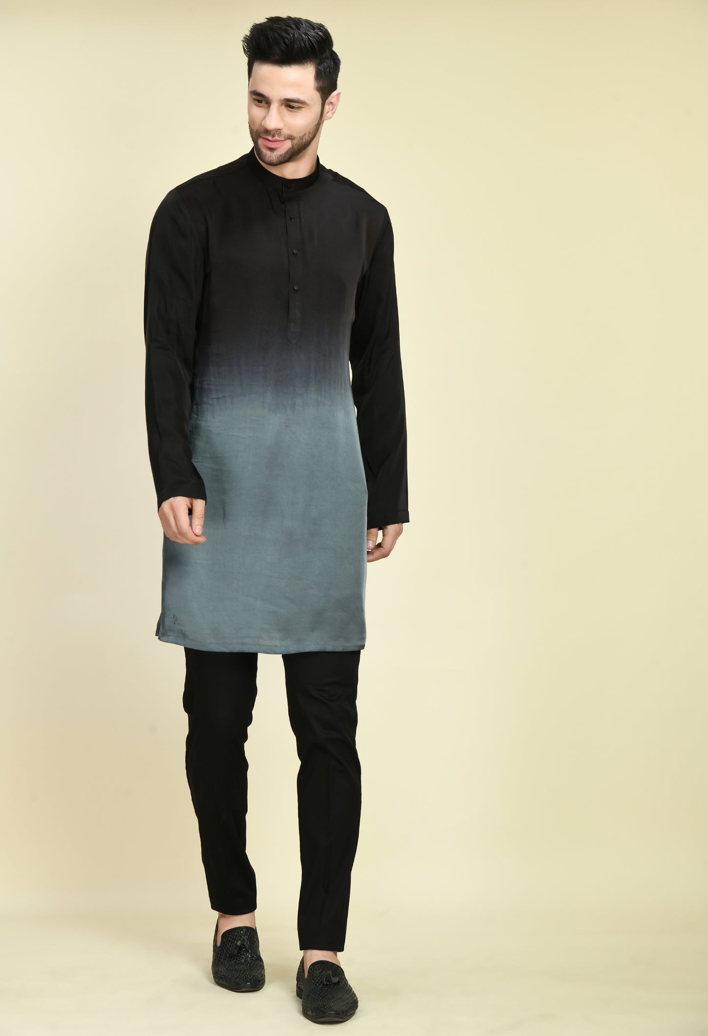 Men’s Nehru Jacket – Silk in Grey with Silk Thread Embroidery | One Man Show