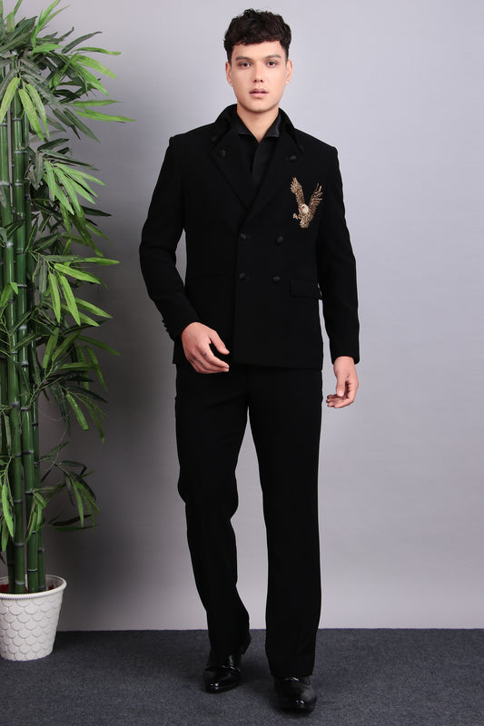 Men’s Tuxedo – Japanese Lycra in Black with Eagle Motif Embroidery | One Man Show