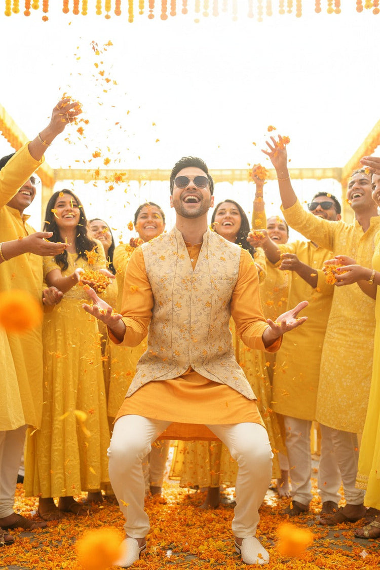 Haldi ceremony outfits collection by One Man Show – bright festive menswear