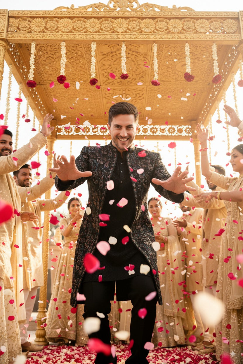 Sangeet outfits collection by One Man Show – vibrant festive menswear