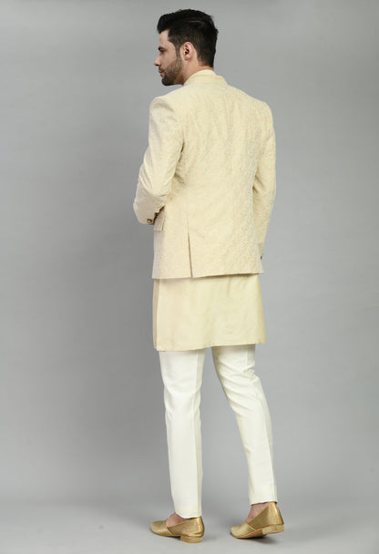 Men’s Indo-Western – Silk Kurta in Cream with Silk Thread Embroidery | One Man Show