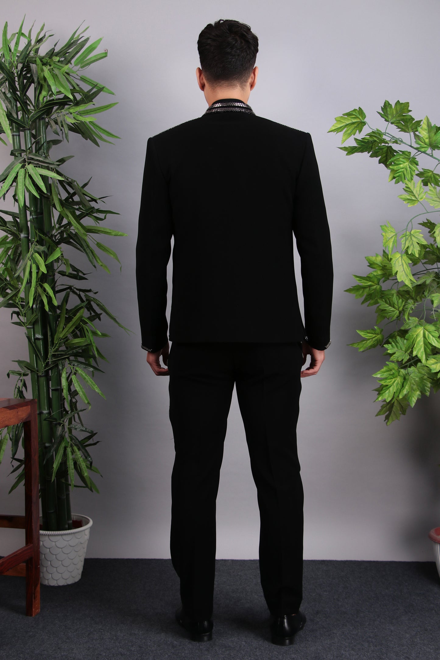 Detail view 8 - Men’s Tuxedo – Japanese Lycra in Black with Modern Front Zipper Jacket