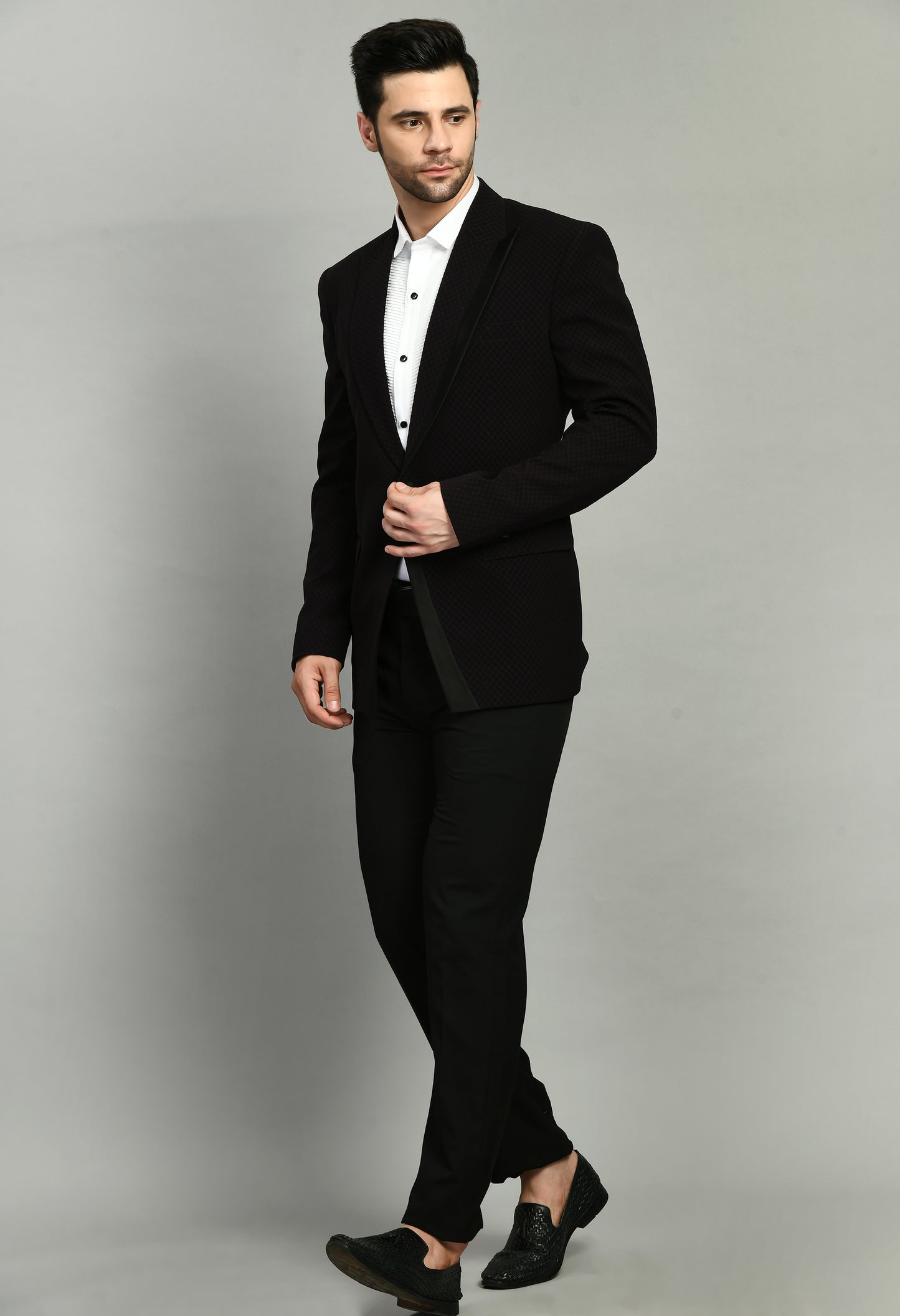 Detail view 1 - Men’s Tuxedo – Japanese Lycra in Black with Satin Detail