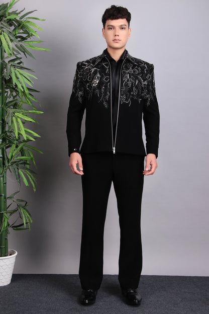 Men’s Tuxedo – Japanese Lycra in Black with Hand Embroidery | One Man Show