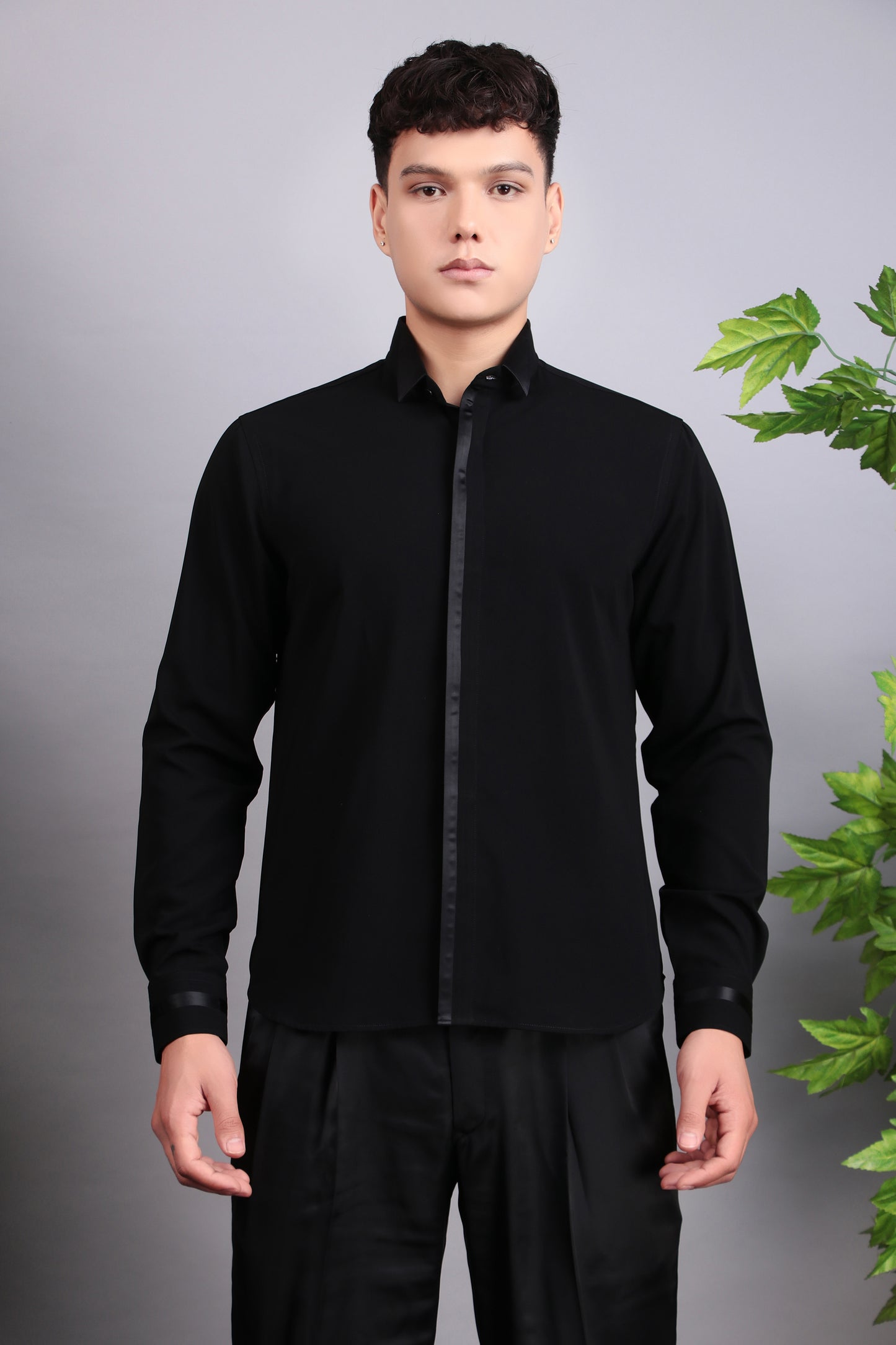 Detail view 3 - Men’s Indo-Western – Suede Top in Blue with Glass Abstract Placement Embroidery