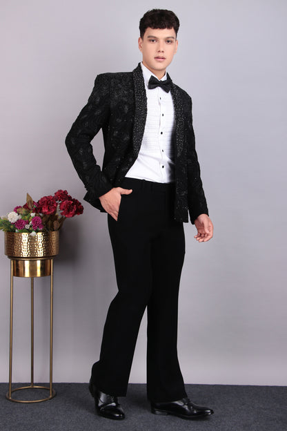 Men’s Tuxedo – Japanese Lycra in Black with Embroidery and Leather Applique | One Man Show