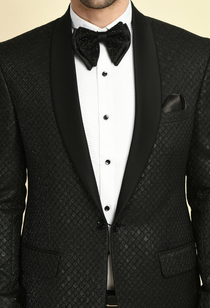 Men’s Tuxedo – Japanese Lycra in Black with Geometric Jaquard Fabric | One Man Show