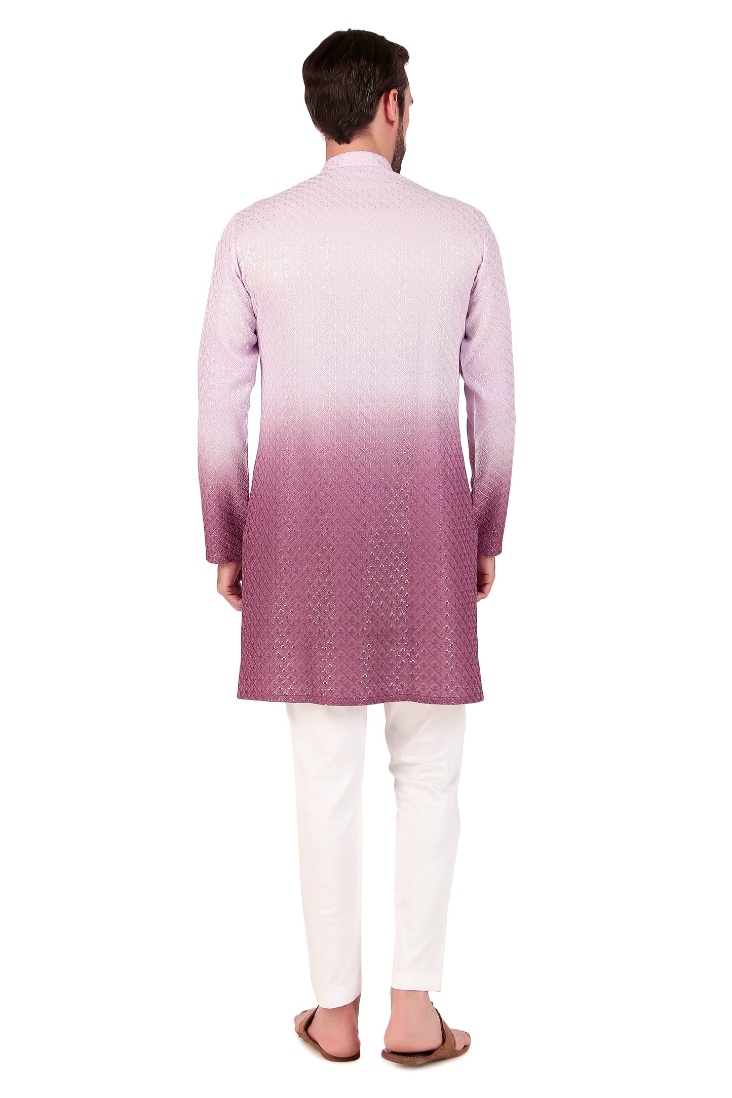 Detail view 3 - Men’s Kurta Set – Silk Georgette Embroidery in Pink with Ombre Dye