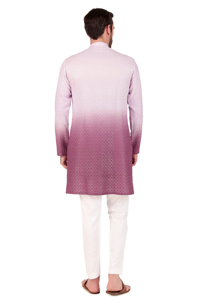 Men’s Kurta Set – Silk Georgette Embroidery in Pink with Ombre Dye | One Man Show