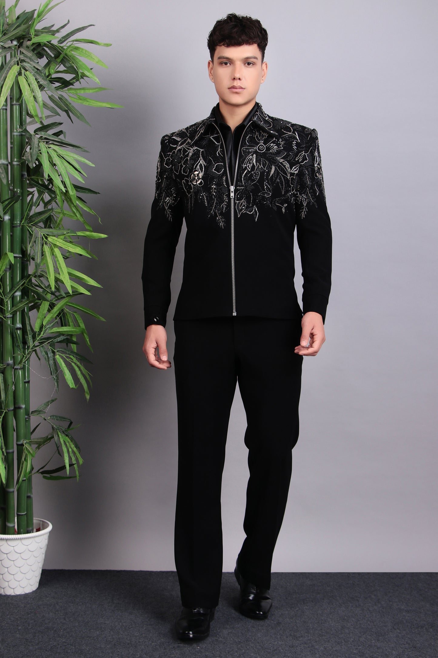 Men’s Tuxedo – Japanese Lycra in Black with Hand Embroidery | One Man Show