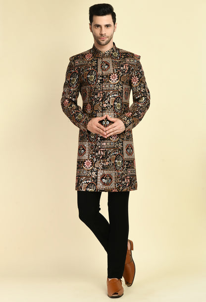 Men’s Indo-Western – Silk Georgette in Multi Color with Abstract Silk Thread Embroidery | One Man Show