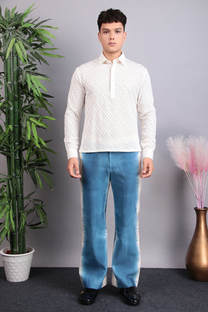 Men’s Kurta Set – Viscose Georgette in White with Tie Pants | One Man Show