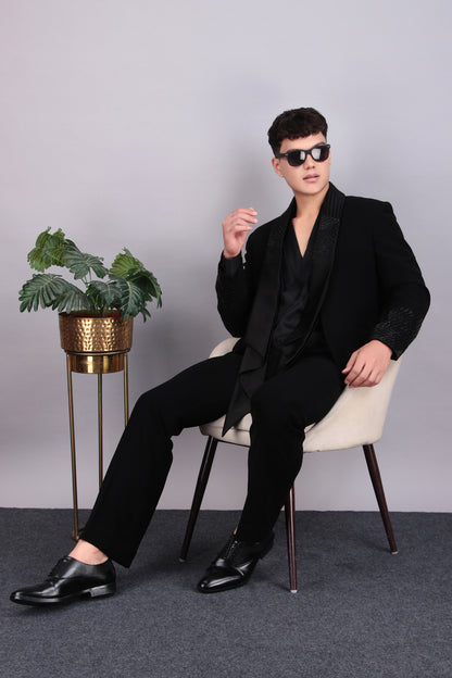 Men’s Tuxedo – Japanese Lycra in Black with Layered Lapel Style | One Man Show