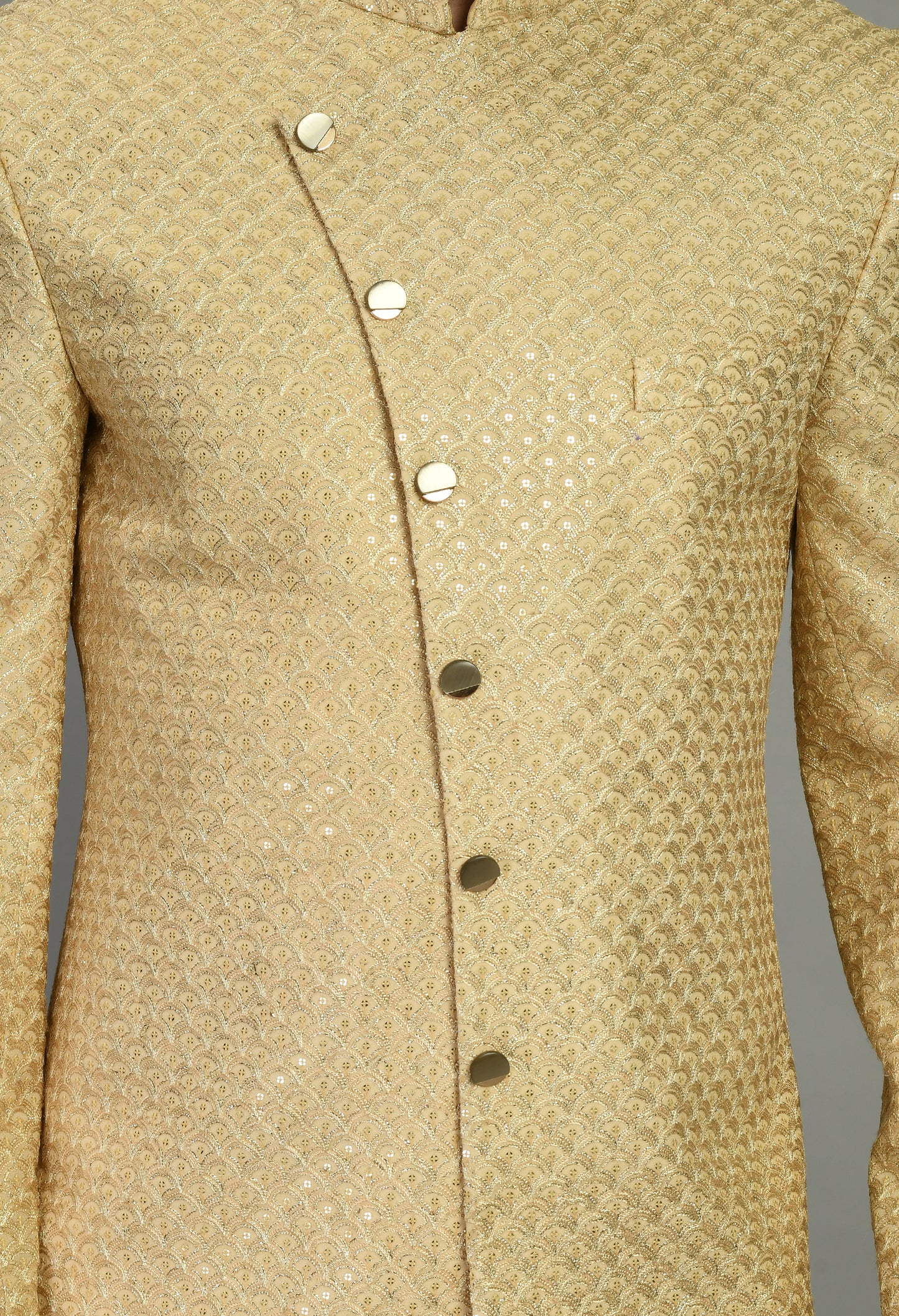 Detail view 3 - Men’s Indo-Western – Silk Georgette in Beige with Zari Embroidery